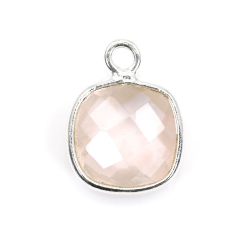 Faceted cushion cut rose quartz set in silver 11mm x 1pc
