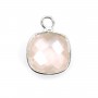 Quartz rose coussin facette sertie sur argent 9mm x 1pc