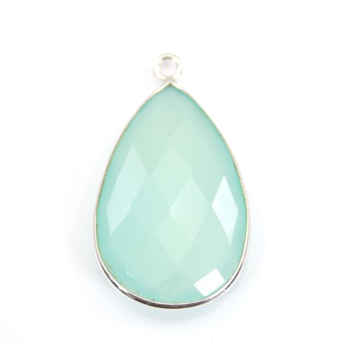 Pendentif en calcedoine sertie en argent, en forme de goutte, 26x31mmx 1pc