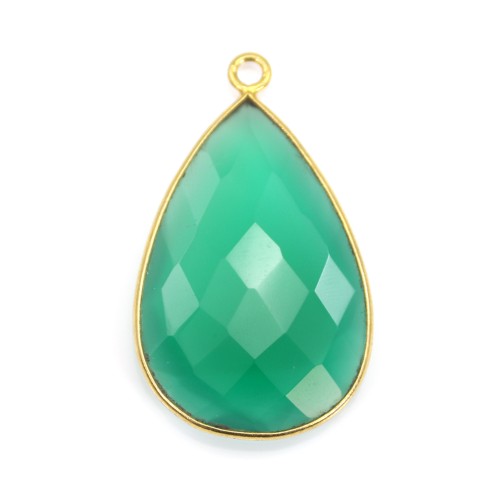 Pendentif en agate verte sertie en argent doré, en forme de goutte, 21x31mmx 1pc