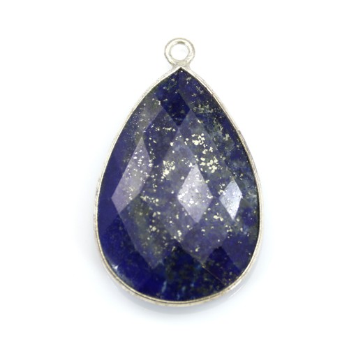 Lapis lazuli pendant set in silver, in the shape of a faceted drop, 21x31mm x 1pc