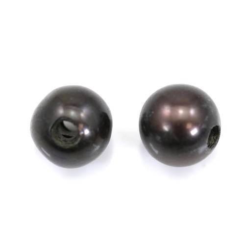 Perle d'eau douce ovale bleu foncé à large perçage 11-12mm x 1pc