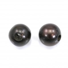 Perle d'eau douce ovale bleu foncé à large perçage 11-12mm x 1pc