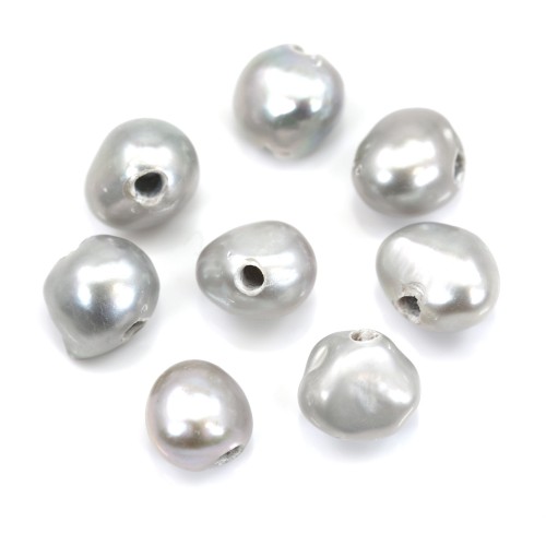 Perle d'eau douce gris baroque 7-9mm large perçage 1.9mm x 20pcs