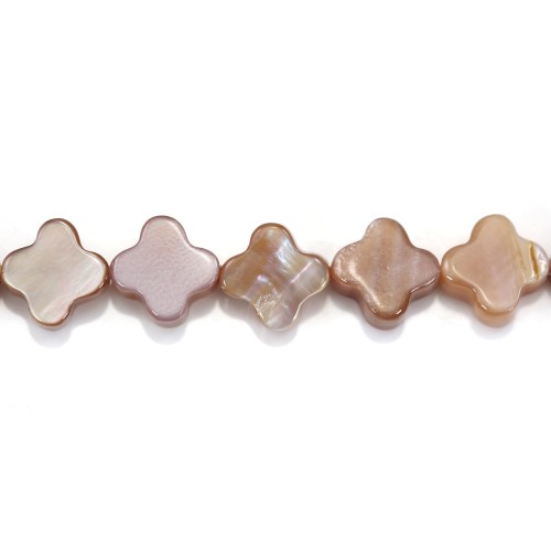 Pink mother-of-pearl clover beads on thread 6mm x 40cm