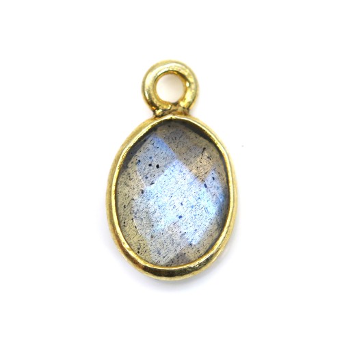 Conjunto de encanto labradorite facetado oval em prata esterlina 925 e ouro 7x12mm x 1pc