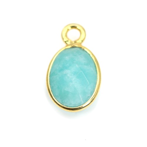 Oval faceted Amazonite charm set in 925 sterling silver and gold 7x12mm x 1pc