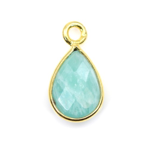 Ciondolo ovale sfaccettato di amazzonite in argento 925 e oro 7x12 mm x 1 pz