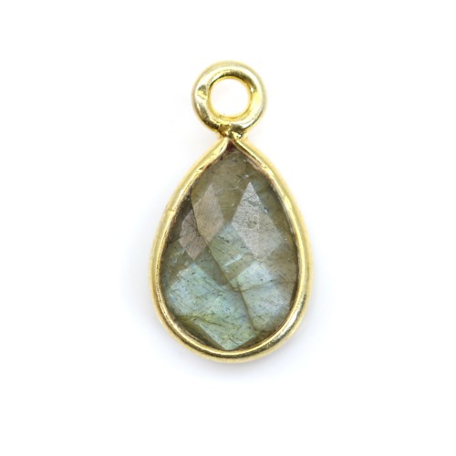 Breloque Labradorite goutte facettée serti argent 925 doré à l'or fin 7x13mm x 1pc