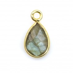 Breloque Labradorite goutte facettée serti argent 925 doré à l'or fin 7x13mm x 1pc