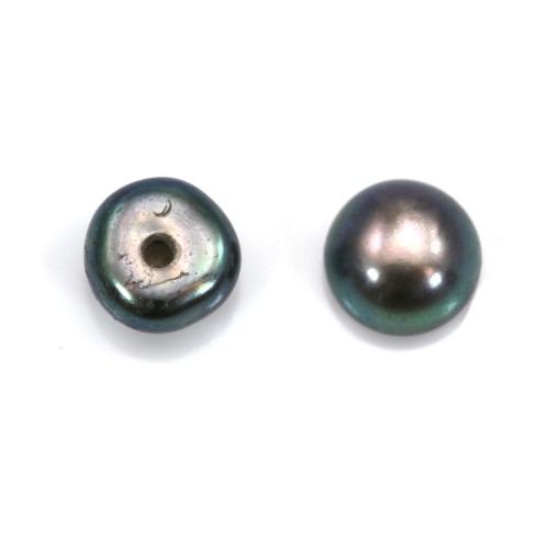 Half-drilled flattened round dark grey freshwater pearls 5-5.5mm x 30pcs