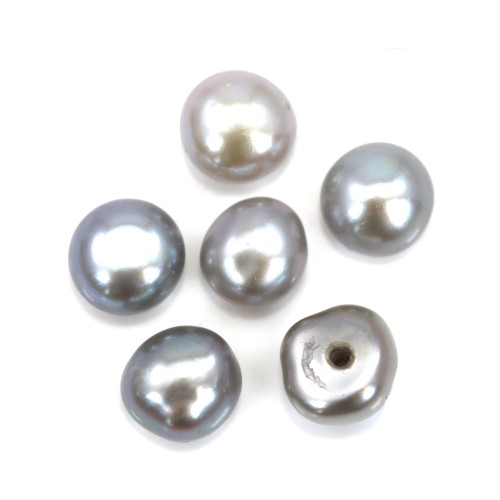 Semi-perforated Pearl freshwater Gray round plat 4-4.5mm  x 2pcs