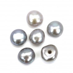 Perles de culture d'eau douce, semi-percée, gris, bouton, 4-4.5mm x 6pcs