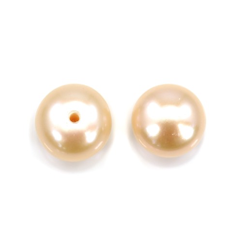 cultured Pearl freshwater saumon round plat 7-7.5mm  demi tron x 2pcs
