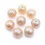 Perle de culture d'eau douce, semi-percée, saumon, ronde, 6-6.5mm x 2pcs