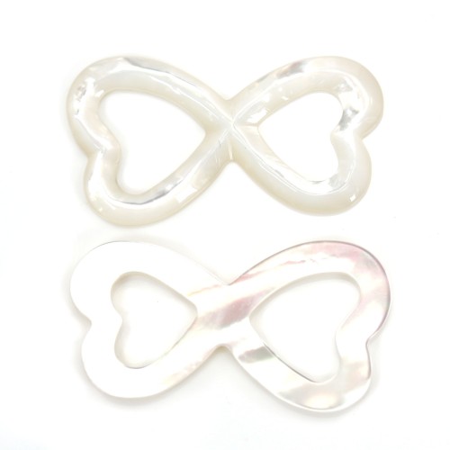 White mother-of-pearl double heart 18x35mm x 1pc