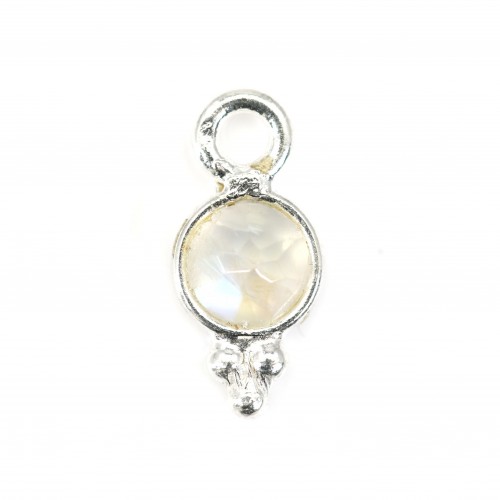 Breloque Pierre de lune rond facetté serti argent 925 5x11mm x 1pc
