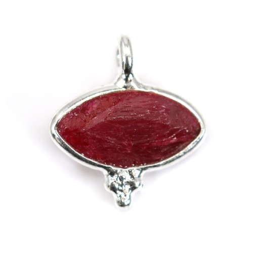 Charm Gemstone dyed ruby eye color faceted set silver 925 10x12mm x 1pc