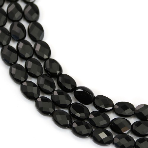 Faceted black oval onyx beads 6x8mm x 40cm