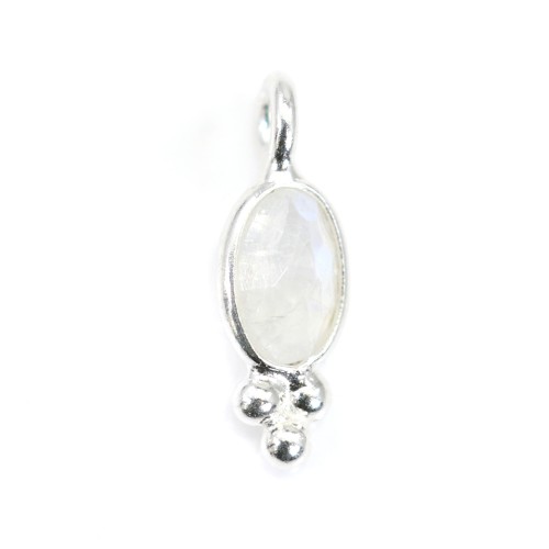 Charm Gemstone faceted oval moon set in 925 silver 4x11mm x 1pc