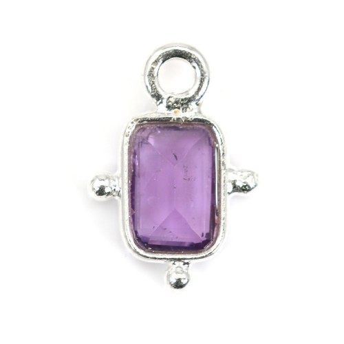 Amethyst Charm Rechteck mit Fassung 925er Silber 8x12mm x 1St