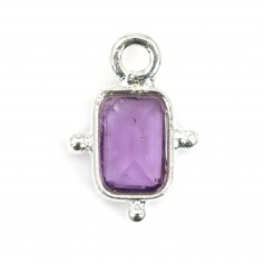 Amethyst Charm Rechteck mit Fassung 925er Silber 8x12mm x 1St