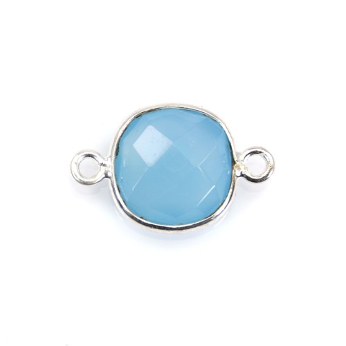 Faceted cushion chalcedony set in silver 2 rings 11mm x 1pc