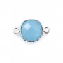 Calcédoine bleu coussin facetté sertie sur argent 2 anneaux 11mm  x 1pc