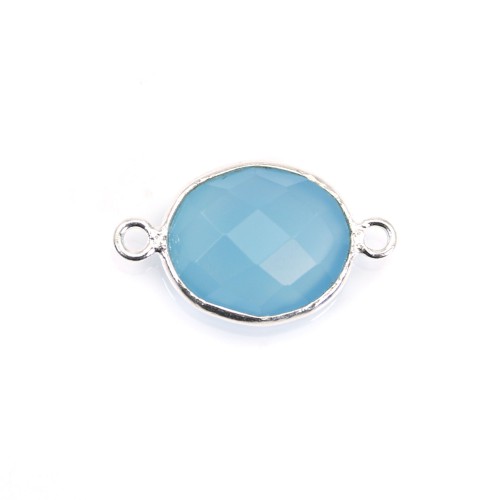 Faceted drop-shape chalcedony set in silver 2 rings 13x17mm x 1pc