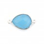 Calcédoine bleu goutte facettée sertie sur argent 2 anneaux 13x17mm x 1pc