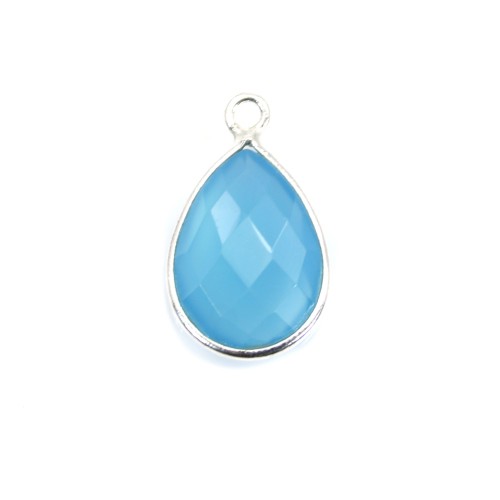 Faceted drop-shape chalcedony set in silver 2 rings 13x17mm x 1pc