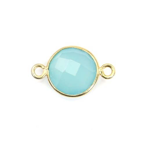 Faceted round chalcedony set in gold-plated silver 2 rings 11mm x 1pc