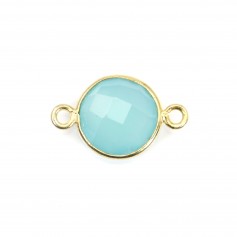 Calcédoine ronde facettée sertie sur argent doré 2 anneaux 11mm x 1pc