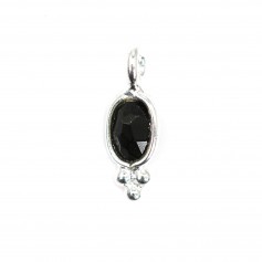 Breloque Onyx noir ovale facettée serti argent 925 4x11mm x 1pc