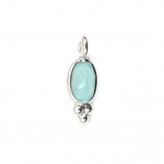 Oval facetado Calcedonia encanto conjunto en plata 925 4x11mm x 1pc