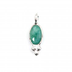 Breloque Pierre teintée couleur émeraude ovale facettée serti argent 925 4x11mm x 1pc