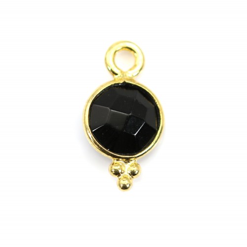 Charm sfaccettato rotondo di onice nero in argento 925 ORO 7x13 mm x 1 pz