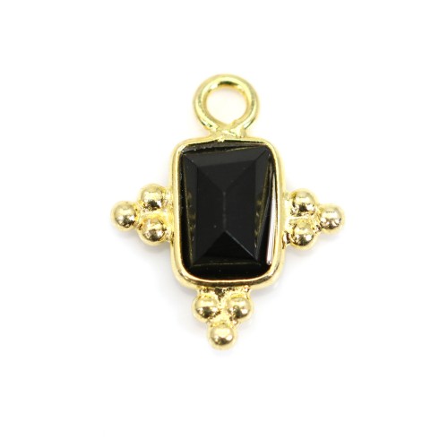 Onyx negro rectángulo Charm conjunto en plata de ley 925 ORO 10x13mm x 1pc
