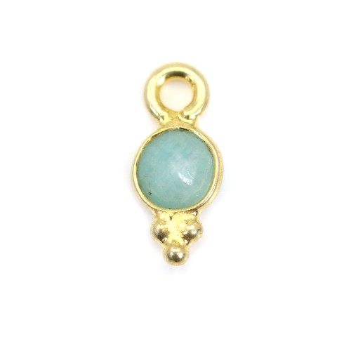 Round faceted Amazonite charm set in 925 sterling silver and gold 5x11mm x 1pc