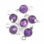 Amethyst Charm, rund facettiert, eingefasst 925er Silber 7x13mm x 1Stk