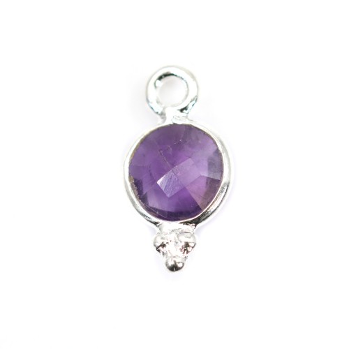 Amethyst Charm, rund facettiert, eingefasst 925er Silber 7x13mm x 1Stk