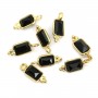 Breloque Onyx noir rectangle serti argent 925 doré à l'or fin 5x13mm x 1pc