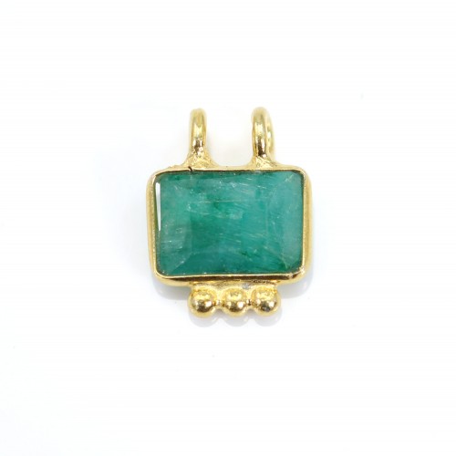 Charm Gemstone tinted emerald rectangle set in silver 925 gold - 2 rings - 8x10mm x 1pc