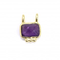 Amethyst rechteckiger Charm mit eingefasstem Silber 925 vergoldet - 2 Ringe - 8x10mm x 1St