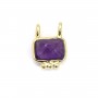 Amethyst rechteckiger Charm mit eingefasstem Silber 925 vergoldet - 2 Ringe - 8x10mm x 1St