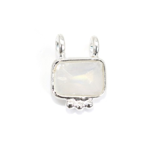 Rectangle Moonstone Charm set in 925 silver - 2 rings - 8x10mm x 1pc
