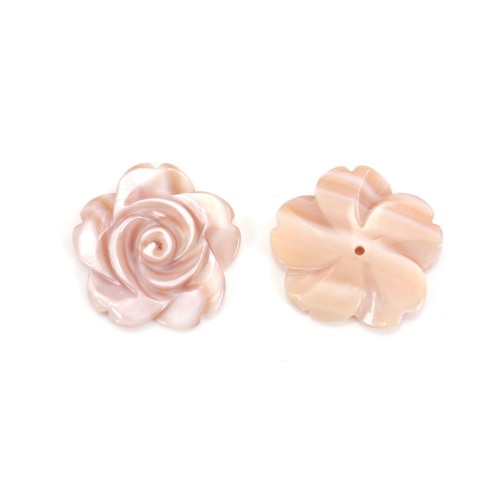 Nacre rose semi-percée en forme de fleur 20mm x 1pc