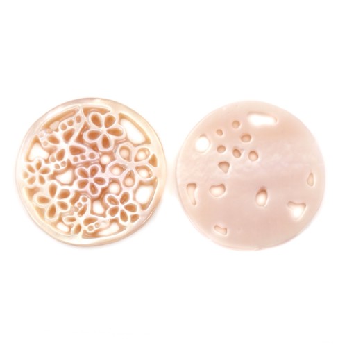 Pink mother-of-pearl butterflies and flowers with openwork 18mm x 1pc