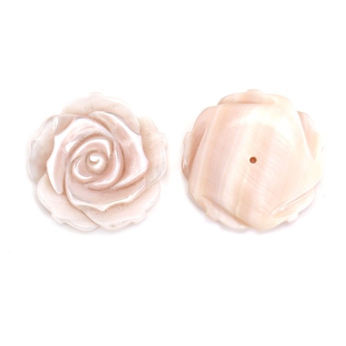 Nacre rose semi-percée en forme de rose 25mm x 1pc