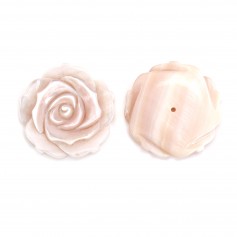 Nacre rose semi-percée en forme de rose 25mm x 1pc